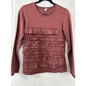 Ivy Jane Brown Orange Mauve Ruffle Front Long Sleeve Women's Size XS Extra Small